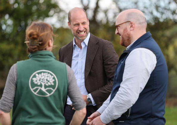 The Prince Of Wales Visits Monmouthshire And Herefordshire ABERGAVENNY, WALES - OCTOBER 01: Prince William, Prince Of Wales laughs as he speaks with Dr Jenny Knight, manager of charity Stump Up For Trees and Joe Haseley, Farming and Nature Programme Manager for the Duchy of Cornwall during a visit to the charity to hear about its goal of planting one million native trees across South Wales, at White Castle Farm on October 01, 2026 in Abergavenny, Wales. The Prince of Wales also visited the region to meet with those tackling the threat of flooding caused by extreme weather conditions., Credit:Chris Jackson PA ROTA - B68 Avalon United Kingdom, Wales, Abergavenny  Copyright: xChrisxJacksonx xPAxROTAx-xB68x xAvalonx 1139799913
