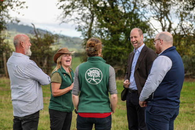 The Prince of Wales Meets Communities, Organisations and Farmers Tackling Flood Risk and Climate-Resilience in Monmouthshire and Herefordshire 01 10 2026. White Castle Farm, Monmouthshire, UK. The Prince of Wales during a visit to White Castle Farm to meet representatives from Stump Up For Trees, a community based environmental charity working across South Wales to restore native woodland and recognise its powerful potential to support sustainable solutions to flooding risk. The Prince met a local farming family who have partnered with the charity to use their land for upstream flooding interventions. He also joined volunteers participating in a seed collection activity and heard about the organisation™s progress towards its goal of plant  Copyright: xAndrewxParsonsx xKensingtonxPalacex xB66x xAvalonx 1139841257