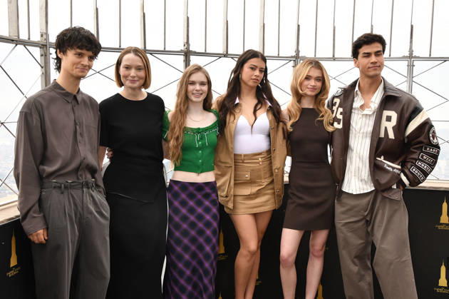 NEW YORK, NY- OCTOBER 1: Arthur Conti, Samantha Sloyan, Summer H. Howell, Amber Midthunder, Alison Thornton and Joel Oulette pictured during a visit to he Empire State Building Ahead of the Release of Mike Flannigan s Carrie on October 1, 2026 in New York City. Copyright: xmpi099 MediaPunchx