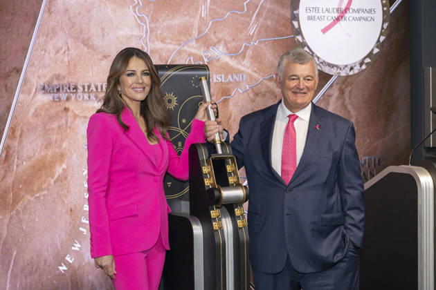 October 1, 2026, New York, New York, USA: ELIZABETH HURLEY and WILLIAM P. LAUDER visit the Empire State Building in New York to honor Breast Cancer Awareness Month and the Breast Cancer Campaign with The Estee Lauder Company. 1 October 2026 New York USA  - ZUMAa265 20261001_zep_a265_017 Copyright: xEricxAcquayex