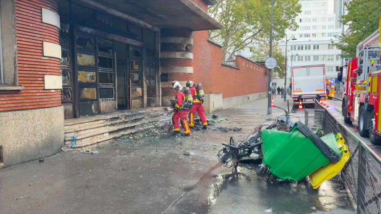 School Facade Burned During Student Blockade - Paris Videograbs - Firefighters work at the scene following an early morning blaze that damaged the facade of Gaston-Bachelard High School in the 13th arrondissement. The incident occurred as nationwide student blockades forced the closure of more than 400 high schools amid mounting political and security tensions. Paris, France, October 2, 2026. Photo by CLPRESS ABACAPRESS.COM Paris Ile-de-France France  Copyright: xCLPRESS ABACAx