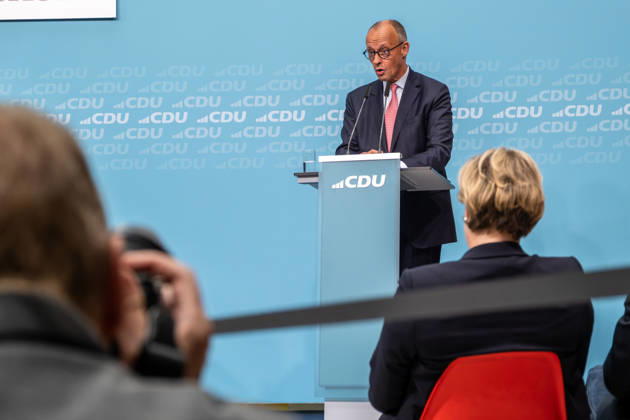 Bundeskanzler Friedrich Merz bei der abschließenden Wahlkampfveranstaltung der CDU anlässlich der bevorstehenden Berliner Abgeordnetenhauswahl im Konrad-Adenauer-Haus in Berlin. Chancellor Friedrich Merz at the CDU s final campaign rally ahead of the upcoming Berlin House of Representatives election at the Konrad Adenauer House in Berlin. Wahlkampf in Berlin
