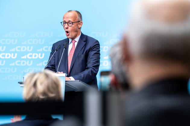 Bundeskanzler Friedrich Merz bei der abschließenden Wahlkampfveranstaltung der CDU anlässlich der bevorstehenden Berliner Abgeordnetenhauswahl im Konrad-Adenauer-Haus in Berlin. Chancellor Friedrich Merz at the CDU s final campaign rally ahead of the upcoming Berlin House of Representatives election at the Konrad Adenauer House in Berlin. Wahlkampf in Berlin