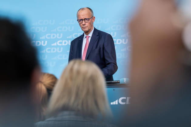 Bundeskanzler Friedrich Merz bei der abschließenden Wahlkampfveranstaltung der CDU anlässlich der bevorstehenden Berliner Abgeordnetenhauswahl im Konrad-Adenauer-Haus in Berlin. Chancellor Friedrich Merz at the CDU s final campaign rally ahead of the upcoming Berlin House of Representatives election at the Konrad Adenauer House in Berlin. Wahlkampf in Berlin