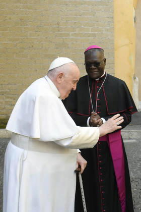 ITALY - PRIVATE AUDIENCE - VATICAN-2023 03 23 Italy, Rome, Vatican, 2023 03 23 Pope Francis, accompanied by Bishop Alick Banda, blessed the bell Voice of the Unborn before the weekly general audience at the Vatican . EDITORIAL USE ONLY - NO BOOKS Copyright: xVATICANxMEDIA xCatholicxPressxPhotox