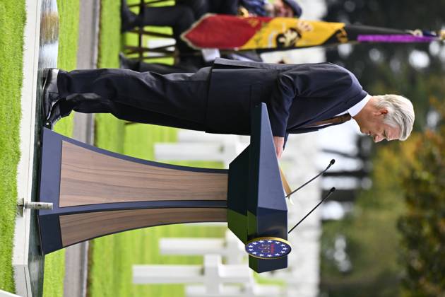 King Philippe - Filip of Belgium pictured giving a speech during a royal visit to the World War II Commemoration at the American Military Cemetery in Henri-Chapelle, Plombieres, on Friday 2 October 2026. The ceremony pays tribute to the American veterans in attendance and to their fallen comrades-in-arms. It features testimonials, musical performances, and prayers, as well as a wreath-laying ceremony, a salute, and a flyover by U.S. aircraft. ERICxLALMAND 188543889