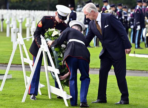 RECORD DATE NOT STATED King Philippe - Filip of Belgium pictured during a royal visit to the World War II Commemoration at the American Military Cemetery in Henri-Chapelle, Plombieres, on Friday 2 October 2026. The ceremony pays tribute to the American veterans in attendance and to their fallen comrades-in-arms. It features testimonials, musical performances, and prayers, as well as a wreath-laying ceremony, a salute, and a flyover by U.S. aircraft.  ERICxLALMAND 188556053
