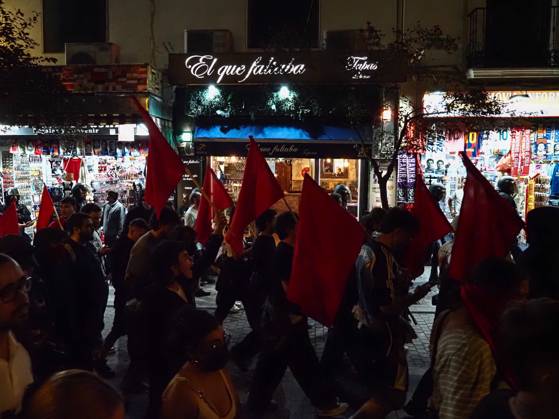 October 2, 2026, Madrid, Madrid, Spain: MADRID, SPAIN - October 02: Hundreds of people who remain camped in Puerta del Sol went out to march through the main streets of Madrid, passing through Calle AlcaloÂ¡, Plaza de Cibeles and Plaza de Neptuno, and returned to the encampment in Puerta del Sol shouting The fight goes on, whatever it takes Madrid Spain - ZUMAh199 20261002_zip_h199_013 Copyright: xAaronxHerediax