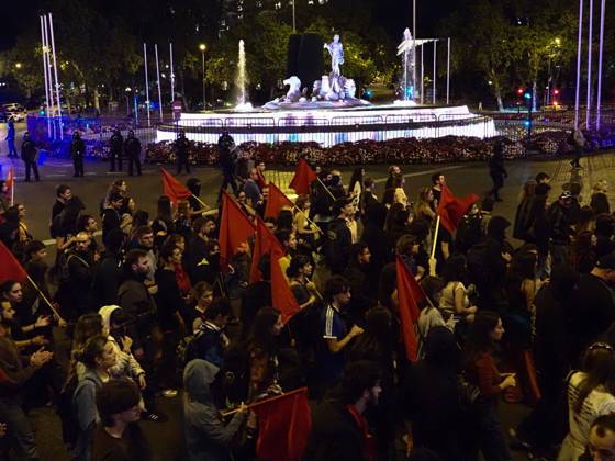October 2, 2026, Madrid, Madrid, Spain: MADRID, SPAIN - October 02: Hundreds of people who remain camped in Puerta del Sol went out to march through the main streets of Madrid, passing through Calle AlcaloÂ¡, Plaza de Cibeles and Plaza de Neptuno, and returned to the encampment in Puerta del Sol shouting The fight goes on, whatever it takes Madrid Spain - ZUMAh199 20261002_zip_h199_028 Copyright: xAaronxHerediax