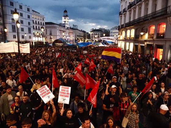 October 2, 2026, Madrid, Madrid, Spain: MADRID, SPAIN - October 02: Hundreds of people who remain camped in Puerta del Sol went out to march through the main streets of Madrid, passing through Calle AlcaloÂ¡, Plaza de Cibeles and Plaza de Neptuno, and returned to the encampment in Puerta del Sol shouting The fight goes on, whatever it takes Madrid Spain - ZUMAh199 20261002_zip_h199_026 Copyright: xAaronxHerediax