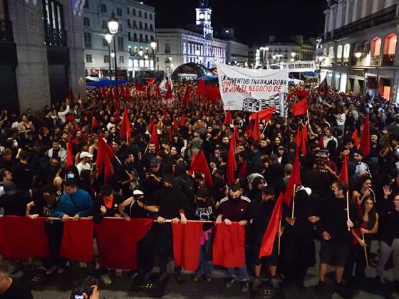October 2, 2026, Madrid, Madrid, Spain: MADRID, SPAIN - October 02: Hundreds of people who remain camped in Puerta del Sol went out to march through the main streets of Madrid, passing through Calle AlcaloÂ¡, Plaza de Cibeles and Plaza de Neptuno, and returned to the encampment in Puerta del Sol shouting The fight goes on, whatever it takes Madrid Spain - ZUMAh199 20261002_zip_h199_017 Copyright: xAaronxHerediax