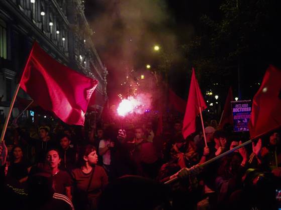 October 2, 2026, Madrid, Madrid, Spain: MADRID, SPAIN - October 02: Hundreds of people who remain camped in Puerta del Sol went out to march through the main streets of Madrid, passing through Calle AlcaloÂ¡, Plaza de Cibeles and Plaza de Neptuno, and returned to the encampment in Puerta del Sol shouting The fight goes on, whatever it takes Madrid Spain - ZUMAh199 20261002_zip_h199_019 Copyright: xAaronxHerediax