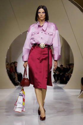 (261003) -- PARIS, Oct. 3, 2026 -- A model presents a creation from the Womenswear Spring Summer 2027 collections by Givenchy during the Paris Fashion Week in Paris, France, Oct. 2, 2026. ( Handout via Xinhua) FRANCE-PARIS-FASHION WEEK-GIVENCHY MeetEurope 