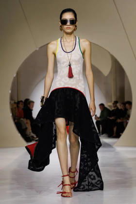 (261003) -- PARIS, Oct. 3, 2026 -- A model presents a creation from the Womenswear Spring Summer 2027 collections by Givenchy during the Paris Fashion Week in Paris, France, Oct. 2, 2026. ( Handout via Xinhua) FRANCE-PARIS-FASHION WEEK-GIVENCHY MeetEurope 