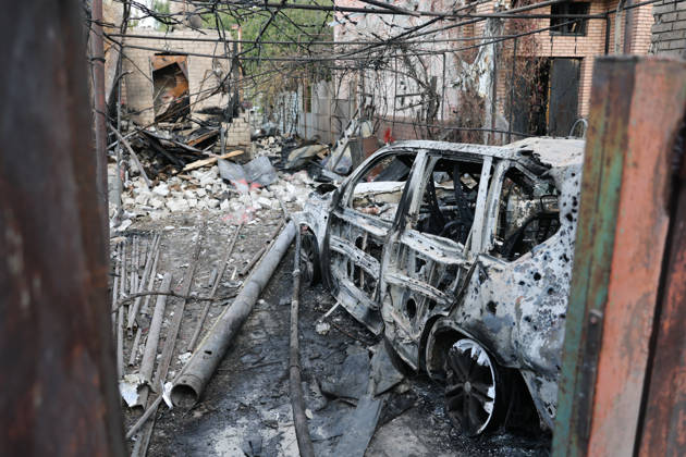 RUSSIA, DONETSK - OCTOBER 3, 2026: A house suffers damage from a drone strike on Donetsk s Kiyevsky District. Dmitry Yagodkin TASS  98711995