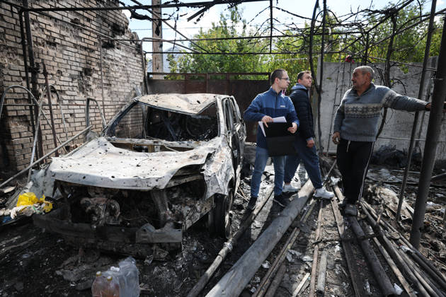 RUSSIA, DONETSK - OCTOBER 3, 2026: A house suffers damage from a drone strike on Donetsk s Kiyevsky District. Dmitry Yagodkin TASS  98712018