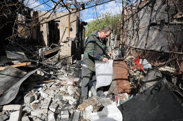 RUSSIA, DONETSK - OCTOBER 3, 2026: A house suffers damage from a drone strike on Donetsk s Kiyevsky District. Dmitry Yagodkin TASS  98712021