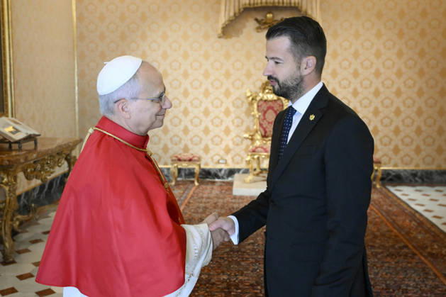 ITALY - PRIVATE AUDIENCE - VATICAN-2026 10 3 Italy, Rome, Vatican, 2026 10 3 Pope Leo XIV receives in a private audience S.E. il Signor Jakov Milatovic, President of Montenegro at The Vatican . EDITORIAL USE ONLY - NO BOOKS Copyright: xVATICANxMEDIA xCatholicxPressxPhotox