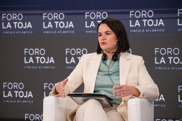 Third Day of the La Toja Vínculo Atlántico Forum Belarusian democratic opposition leader Svetlana Tikhanovskaya during the La Toja Vínculo Atlántico Forum on October 3, 2026, in O Grove, Pontevedra, Galicia, Spain. The La Toja Atlantic Link Forum is a renowned annual forum for debate and reflection focused on the defense of liberal democracy, the Atlantic link, and international cooperation. Founded in 2019 on the initiative of Josep Piqué, Amancio López Seijas, and the Hotusa Group, it brings together prominent political and business leaders, academics, and representatives of civil society on the island of La Toja. OCTOBER 3, 2026 Elena Ferná O Grove, Pontevedra, Galicia O Grove, Pontevedra, Galicia, Spain Copyright: xElenaxFernandezx 7817531