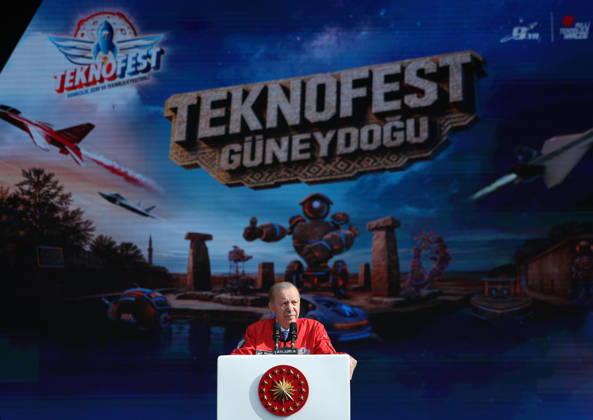 Turkish President Erdogan visits the TEKNOFEST Southeast in Sanliurfa SANLIURFA, TURKIYE - OCTOBER 03: (----EDITORIAL USE ONLY - MANDATORY CREDIT - TURKISH PRESIDENCY MUSTAFA KAMACI HANDOUT - NO MARKETING NO ADVERTISING CAMPAIGNS - DISTRIBUTED AS A SERVICE TO CLIENTS----) Turkish President Recep Tayyip Erdogan delivers a speech during his visit to the Aerospace, Space and Technology Festival (TEKNOFEST) Southeast at Sanliurfa GAP Airport in Sanliurfa, Turkiye on October 3, 2026. Turkish Presidency Mustafa Kamaci Handout Anadolu Sanliurfa Turkey. Editorial use only. Please get in touch for any other usage.  Copyright: x2026xAnadoluxTurkishxPresidencyx xMustafaxKamacix xHandoutx