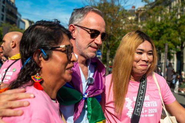 Politics At Paris Pride March - France Emmanuel Gregoire, Mayor of Paris, attends the Pride Parade to defend the rights of LGBTQ+ individuals, marching from Place d Italie to Bastille in Paris, France on October 3, 2026. Photo by Denis Prezat ABACAPRESS.COM Paris France  Copyright: xPrezatxDenis ABACAx