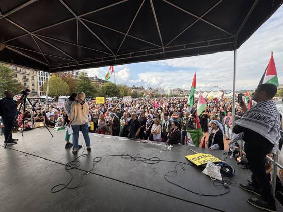 Thousands march in Geneva in support of Gaza GENEVA, SWITZERLAND - OCTOBER 3: Thousands of people march through city center in support of the Palestinian people and to call for an end to the war in Gaza, near the Mont Blanc Bridge in Geneva, Switzerland on October 3, 2026. Demonstrators carry Palestinian flags and chant slogans in Arabic, English and French as they march through the city center for hours. The protesters also call for a boycott of Israel and an end to the conflict in Gaza. Muhammet Ikbal Arslan Anadolu Geneva Switzerland. Editorial use only. Please get in touch for any other usage.  Copyright: x2026xAnadoluxMuhammetxIkbalxArslanx