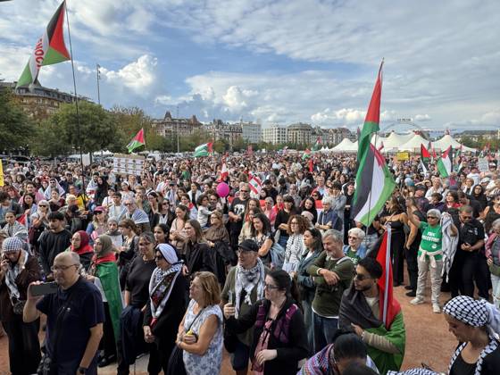 Thousands march in Geneva in support of Gaza GENEVA, SWITZERLAND - OCTOBER 3: Thousands of people march through city center in support of the Palestinian people and to call for an end to the war in Gaza, near the Mont Blanc Bridge in Geneva, Switzerland on October 3, 2026. Demonstrators carry Palestinian flags and chant slogans in Arabic, English and French as they march through the city center for hours. The protesters also call for a boycott of Israel and an end to the conflict in Gaza. Muhammet Ikbal Arslan Anadolu Geneva Switzerland. Editorial use only. Please get in touch for any other usage.  Copyright: x2026xAnadoluxMuhammetxIkbalxArslanx