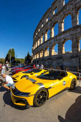 Ferrari Tour stops in Pula Luxury Ferrari sports cars taking part in a Ferrari Tour organized by Ineco Auto, are seen in front of the Roman Arena in Pula, Croatia, on October 3, 2026. While the drivers visit the ancient amphitheatre, local residents gather to watch and admire the vehicles.  SreckoxNiketic PIXSELL