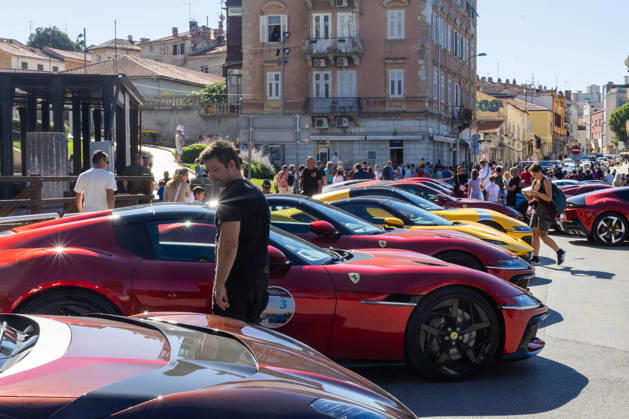 Ferrari Tour stops in Pula Luxury Ferrari sports cars taking part in a Ferrari Tour organized by Ineco Auto, are seen in front of the Roman Arena in Pula, Croatia, on October 3, 2026. While the drivers visit the ancient amphitheatre, local residents gather to watch and admire the vehicles.  SreckoxNiketic PIXSELL