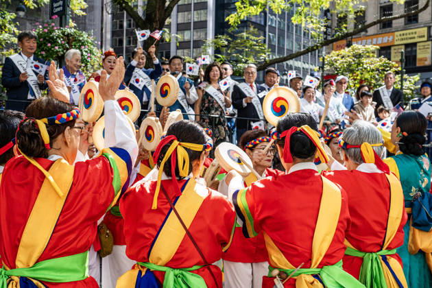 October 3, 2026, New York, New York, USA: Participants at the 2026 NYC Korean Parade play drums and perform a traditional Korean dance during the parade. New York USA - ZUMAh214 20261003_znp_h214_005 Copyright: xSDxHerzogx