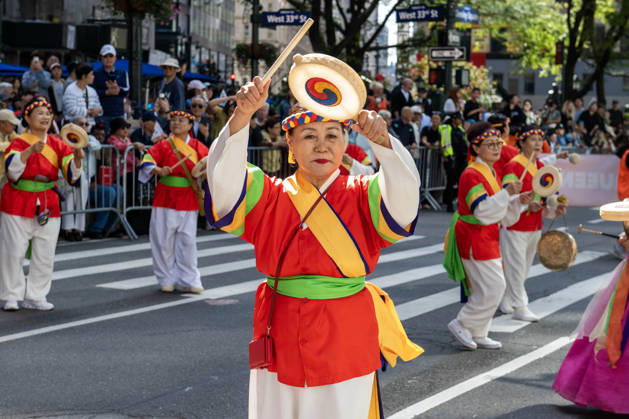 October 3, 2026, New York, New York, USA: Participants at the 2026 NYC Korean Parade play drums and perform a traditional Korean dance during the parade. New York USA - ZUMAh214 20261003_znp_h214_014 Copyright: xSDxHerzogx