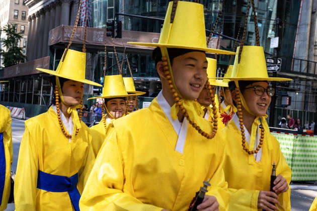 October 3, 2026, New York, New York, USA: 2026 NYC Korean Parade participants walk by in brightly colored yellow outfits. New York USA - ZUMAh214 20261003_znp_h214_016 Copyright: xSDxHerzogx