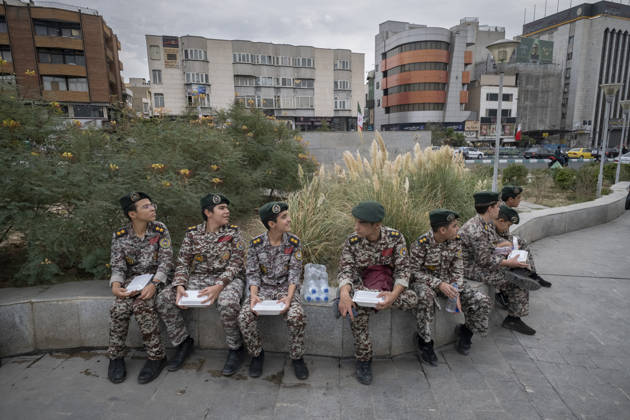 Opening Ceremony Of Second City-Square Military Training Camp Iranian schoolboys wearing Iranian Army military uniforms hold food containers as they prepare to take part in the opening ceremony of the second city-square military training camp for self-sacrificing forces in downtown Tehran, Iran, on October 3, 2026. The camp was established by the Basij paramilitary force, with personnel from the Islamic Republic of Iran Army responsible for training the volunteers. Tehran Tehran Iran  Copyright: xMortezaxNikoubazlx originalFilename: nikoubazl-openingc261003_npq5N.jpg