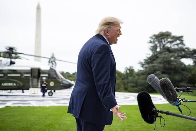 October 3, 2026, Washington, District Of Columbia, USA: United States President Donald J Trump speaks to members of the media before boarding Marine One on the South Lawn of the White House, in Washington, DC, USA, 3 October 2026. President Trump is traveling to Ohio for a rally as he campaigns with Republican Party candidates before midterm elections Washington USA  - ZUMAs152 20261003_faa_s152_031 Copyright: xGraemexSloan-PoolxviaxCNPx