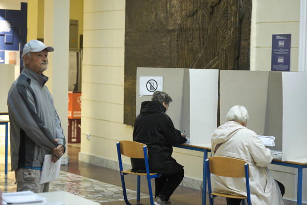 Voters cast ballots in Sarajevo as Bosnia and Herzegovina holds general elections SARAJEVO, BOSNIA AND HERZEGOVINA - OCTOBER 04: Voters cast their ballots as polling stations open for the 2026 General Elections in Sarajevo, Bosnia and Herzegovina on October 04, 2026. The nationwide vote features the inaugural use of new electoral technologies, including biometric voter identification, optical ballot scanners, and automated result transmission systems. Citizens are voting to elect members of the tripartite Presidency of Bosnia and Herzegovina, deputies to the Parliamentary Assembly, the Federation of BiH Parliament, the President and Vice Presidents of Republika Srpska, the National Assembly of Republika Srpska, and cantonal assemblies. Sami Copyright: x2026xAnadoluxSamirxJordamovicx