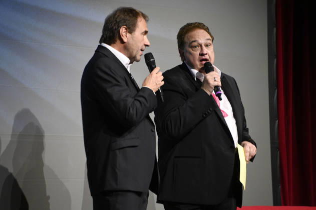 Peter Rütten und Oliver Kalkofe bei der Weltpremiere der ersten Folge der neuen SchleFaZ-Staffel auf Großbildleinwand Geisterjäger John Sinclair - Die Dämonenhochzeit im Ernst-Reuter-Saal. Berlin, 03.10.2026