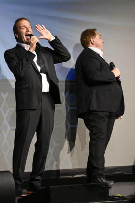 Peter Rütten und Oliver Kalkofe bei der Weltpremiere der ersten Folge der neuen SchleFaZ-Staffel auf Großbildleinwand Geisterjäger John Sinclair - Die Dämonenhochzeit im Ernst-Reuter-Saal. Berlin, 03.10.2026