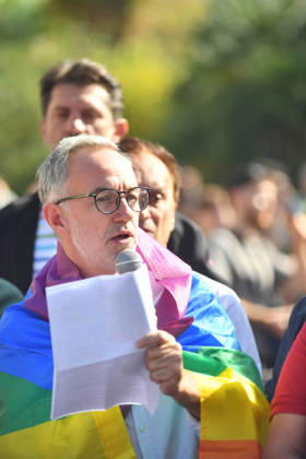 Politics At Paris Pride March - France Emmanuel Gregoire, Mayor of Paris, attends the Pride Parade to defend the rights of LGBTQ individuals, marching from Place d Italie to Bastille in Paris, France on October 3, 2026 Photo Ait Adjedjou Karim ABACAPRESS.COM Paris France  Copyright: xAitxAdjedjouxKarim ABACAx