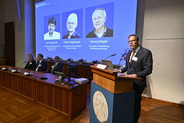 Karl Deisseroth, Peter Hegemann, and Georg Nagel have been awarded the 2026 Nobel Prize in Physiology or Medicine, as announced during a press conference at the Nobel Forum at Karolinska Institutet in Stockholm, Sweden, on October 5, 2026. STOCKHOLM, SWEDEN x10050x  Copyright: xPontusxLundahl TTx SWEDEN NOBEL PRIZE 2026 PHYSIOLOGY OR MEDICINE XJHxg-ABS6g