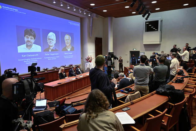 Karl Deisseroth, Peter Hegemann, and Georg Nagel have been awarded the 2026 Nobel Prize in Physiology or Medicine, as announced during a press conference at the Nobel Forum at Karolinska Institutet in Stockholm, Sweden, on October 5, 2026 STOCKHOLM SWEDEN x10050x  Copyright: xPontusxLundahl TTx SWEDEN NOBEL PRIZE 2026 PHYSIOLOGY OR MEDICINE kp1DceuCHI0