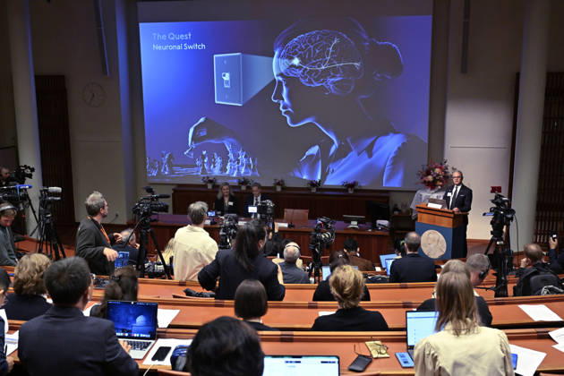 Karl Deisseroth, Peter Hegemann, and Georg Nagel have been awarded the 2026 Nobel Prize in Physiology or Medicine, as announced during a press conference at the Nobel Forum at Karolinska Institutet in Stockholm, Sweden, on October 5, 2026 STOCKHOLM SWEDEN x10050x  Copyright: xPontusxLundahl TTx SWEDEN NOBEL PRIZE 2026 PHYSIOLOGY OR MEDICINE Robj-7Z240o