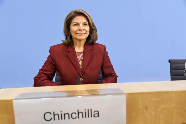 ABB BPK- mit Laura Chinchilla Miranda, Staatspraesidentin a.D. Costa Rica und Co-Vorsitzende der ENSK Pressekonferenz zu Zusammensetzung prioritären Themen der Entwicklungspolitischen Nord-Sued-Kommission auf der BPK Bundespressekonferenz in Berlin am 05.10.2026 Berlin Deutschland