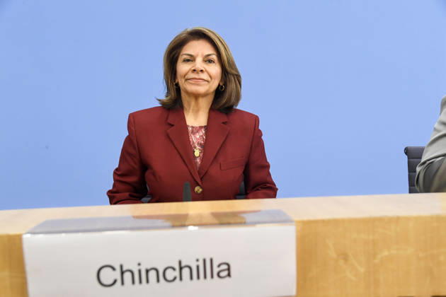ABB BPK- mit Laura Chinchilla Miranda, Staatspraesidentin a.D. Costa Rica und Co-Vorsitzende der ENSK Pressekonferenz zu Zusammensetzung prioritären Themen der Entwicklungspolitischen Nord-Sued-Kommission auf der BPK Bundespressekonferenz in Berlin am 05.10.2026 Berlin Deutschland