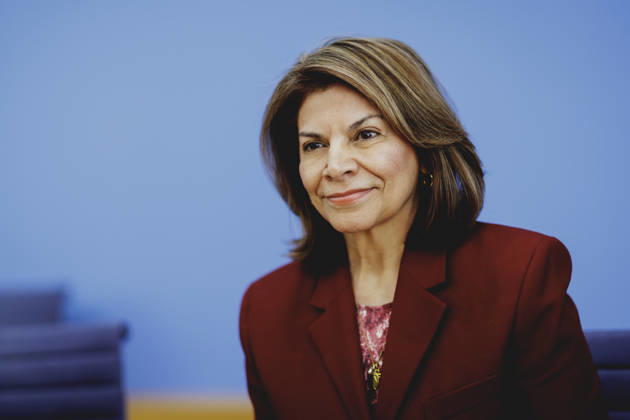 Laura Chinchilla Miranda, Staatspraesidentin a.D. von Costa Rica und Co-Vorsitzende der ENSK, aufgenommen im Rahmen der Pressekonferenz zur Vorstellung Entwicklungspolitische Nord-Sued-Kommission in Berlin, 05.10.2026. Berlin Deutschland Copyright: xFlorianxGaertnerx