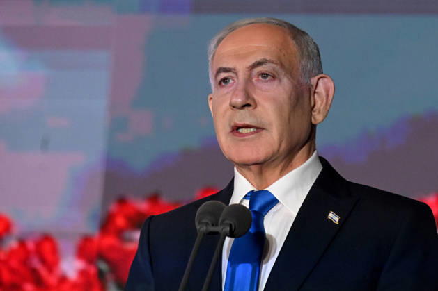 Israeli Prime Minister Benjamin Netanyahu speaks at the State Memorial Ceremony for the three year anniversary of the October 7, 2023, Hamas attack, in remembrance of Israel Defense Forces and security members who fell in the War of Redemption in the Mt. Herzl Cemetery, Jerusalem, on Monday, October 5, 2026.  JER2026100505 DEBBIExHILL