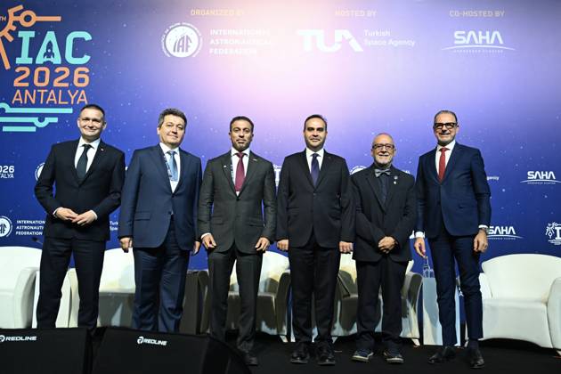 Ministerial Roundtable during the 77th International Astronautical Congress in Antalya ANTALYA, TURKIYE - OCTOBER 05: (L-R) Secretary of State at the Ministry of Economic Development and Technology of Poland Michal Jaros, Minister of Digital Technologies of Uzbekistan Sherzod Shermatov, Minister of Sports and Chairman of the UAE Space Agency Dr. Ahmad Belhoul Al Falasi, Turkish Minister of Industry and Technology Mehmet Fatih Kacir, Secretary of State for Science, Innovation and Universities of Spain Juan Cruz Cigudosa, and Director General of the European Space Agency (ESA) Josef Aschbacher attend the Ministerial Roundtable during the 77th International Astronautical Congress (IAC) at the NEST Convention Center in Antalya, Turkiye on Octob  Copyright: x2026xAnadoluxBerkexBayurx