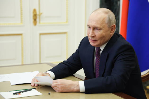 RUSSIA, MOSCOW - OCTOBER 5, 2026: Russian President Vladimir Putin attends via a video link the opening of the Point of Future Education Complex in Yakutsk. Vyacheslav Prokofyev Russian Presidential Press and Information Office TASS 98834193
