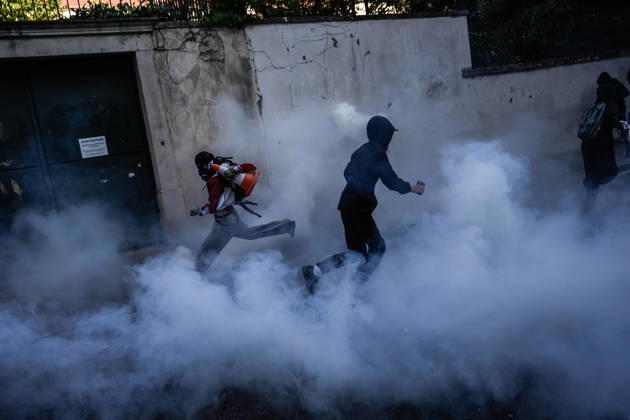 Student protests continue across France as up to 500 high schools close NANCY, FRANCE - OCTOBER 5: Tear gas is thrown during protest against current education conditions disrupt classes across the country in Nancy, France on October 5, 2026. Demonstrators pushed for expanded resources, improved school maintenance, smaller class sizes, and strategies to tackle staffing shortages. The countrywide action disrupted learning at roughly 400 to 500 high schools, which experienced full or partial class suspensions. Muhammed Said Tako Anadolu Nancy France. Editorial use only. Please get in touch for any other usage.  Copyright: x2026xAnadoluxMuhammedxSaidxTakox