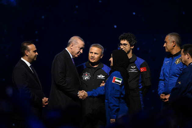 Turkish President Recep Tayyip Erdogan ANTALYA, TURKIYE - OCTOBER 5: Turkish President Recep Tayyip Erdogan attends opening ceremony of 77th International Astronautical Congress at NEST Congress and Exhibition Centre in Antalya, Turkiye on October 5, 2026. Turkish Minister of Industry and Technology Mehmet Fatih Kacir, Turkiye s first astronaut, Brigadier General Alper Gezeravci and its second astronaut, Tuva Cihangir Atasever also attended the ceremony. Muhammed Abdullah Kurtar Anadolu Antalya Turkey. Editorial use only. Please get in touch for any other usage.  Copyright: x2026xAnadoluxMuhammedxAbdullahxKurtarx