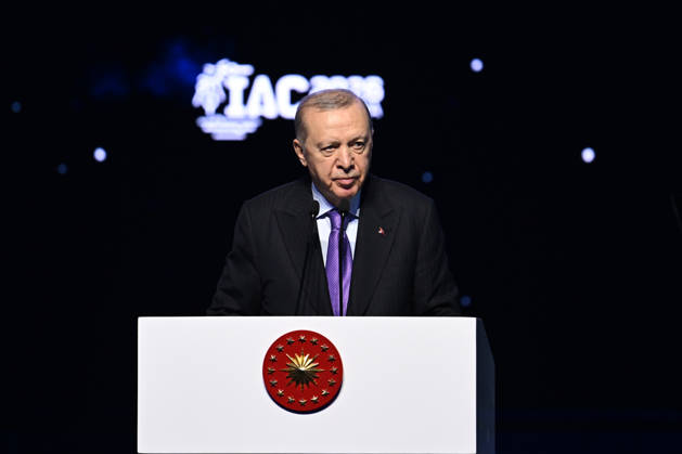 Turkish President Recep Tayyip Erdogan ANTALYA, TURKIYE - OCTOBER 5: Turkish President Recep Tayyip Erdogan delivers a speech during opening ceremony of 77th International Astronautical Congress at NEST Congress and Exhibition Centre in Antalya, Turkiye on October 5, 2026. Muhammed Abdullah Kurtar Anadolu Antalya Turkey. Editorial use only. Please get in touch for any other usage.  Copyright: x2026xAnadoluxMuhammedxAbdullahxKurtarx
